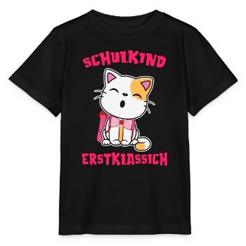 Schulkind Erstklassig Katze mit Schultüte 2022 - Stanley/Stella Kinder T-Shirt MINI CREATOR  - Schwarz - Vorne - Mikhail (115cm)