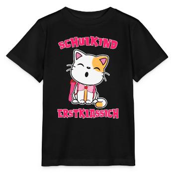 Schulkind Erstklassig Katze mit Schultüte 2022 - Stanley/Stella Kinder T-Shirt MINI CREATOR  - Schwarz - Vorne - Mikhail (115cm)
