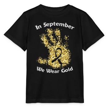 Septembre We Wear Gold Sensibilisation au cancer infantile - T-shirt bio MINI CREATOR Stanley/Stella Enfant - noir - Devant - Mikhail (115cm)