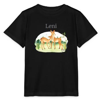 Forêt Animaux Cerf Fleurs Nom Leni - T-shirt bio MINI CREATOR Stanley/Stella Enfant - noir - Devant - Mikhail (115cm)