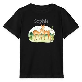 Forest Animal Deer Flowers Name Sophie - Stanley/Stella MINI CREATOR Kids’ T-Shirt - black - Front - Mikhail (115cm)