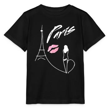 One Line Drawing Mrs. Eiffel Tower Paris Kussmund - Stanley/Stella MINI CREATOR Kids’ T-Shirt - black - Front - Mikhail (115cm)