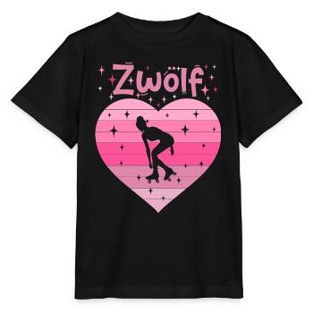 Herz Liebe Sport Rollschuh Mädchen 12. Geburtstag - Stanley/Stella Kinder T-Shirt MINI CREATOR  - Schwarz - Vorne - Mikhail (115cm)