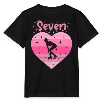 Herz Liebe Sport Rollschuh Mädchen 7. Geburtstag - Stanley/Stella Kinder T-Shirt MINI CREATOR  - Schwarz - Vorne - Mikhail (115cm)