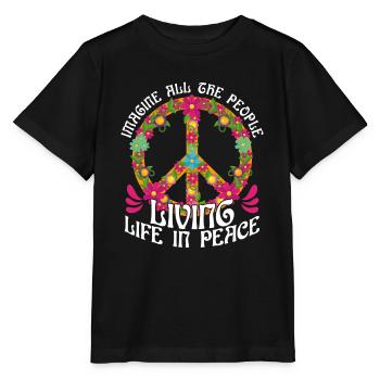 Symbol des Weltfriedens Blumen Stellen Sie sich vor - Stanley/Stella Kinder T-Shirt MINI CREATOR  - Schwarz - Vorne - Mikhail (115cm)