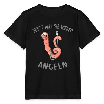 Jetzt will sie wieder Angeln. Anglerin - Stanley/Stella Kinder T-Shirt MINI CREATOR  - Schwarz - Vorne - Mikhail (115cm)