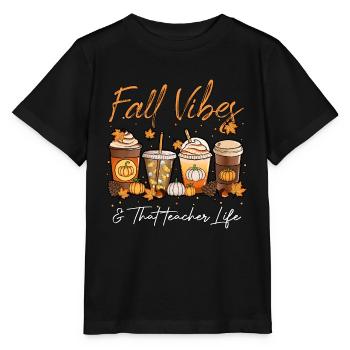 Fall Vibes & That Teacher Life - Stanley/Stella MINI CREATOR Kids’ T-Shirt - black - Front - Mikhail (115cm)