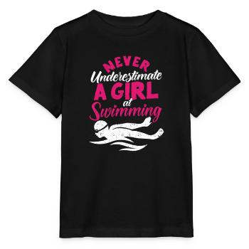 Unterschätze niemals ein Mädchen beim Schwimmen - Stanley/Stella Kinder T-Shirt MINI CREATOR  - Schwarz - Vorne - Mikhail (115cm)