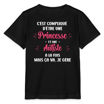 Compliqué princesse et autiste - T-shirt bio MINI CREATOR Stanley/Stella Enfant - noir - Devant - Mikhail (115cm)