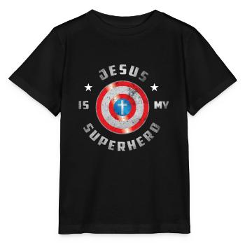 Jesus Is My Superhero - Stanley/Stella Kinder T-Shirt MINI CREATOR  - Schwarz - Vorne - Mikhail (115cm)