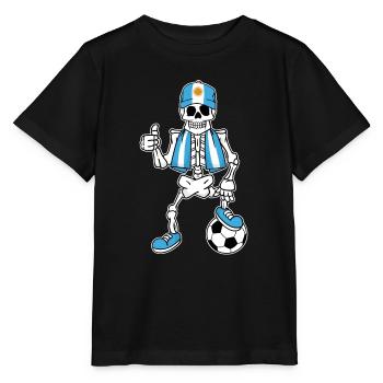 Argentinisches Fußballfan Skelett - Stanley/Stella Kinder T-Shirt MINI CREATOR  - Schwarz - Vorne - Mikhail (115cm)