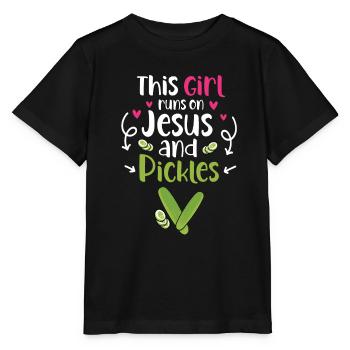 Cette fille court sur Jésus et les cornichons - T-shirt bio MINI CREATOR Stanley/Stella Enfant - noir - Devant - Mikhail (115cm)