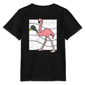 Flamingo beim Tennisspielen Lustiger Vogel Spieler - Stanley/Stella Kinder T-Shirt MINI CREATOR  - Schwarz - Vorne - Mikhail (115cm)