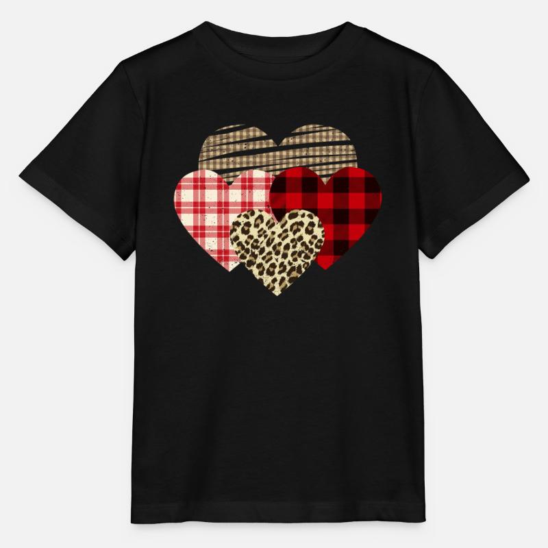 Herzen Leopard Plaid Büffel Herz Liebe Valentin - Stanley/Stella Kinder T-Shirt MINI CREATOR  - Schwarz
