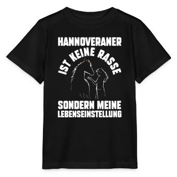 Pferd Reitsport Reiten Pferdesport Hannoveraner - Stanley/Stella Kinder T-Shirt MINI CREATOR  - Schwarz - Vorne - Mikhail (115cm)