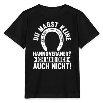 Pferd Reitsport Reiten Pferdesport Hannoveraner - Stanley/Stella Kinder T-Shirt MINI CREATOR  - Schwarz - Vorne - Mikhail (115cm)