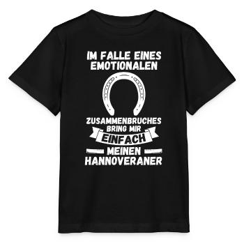 Pferd Reitsport Reiten Pferdesport Hannoveraner - Stanley/Stella Kinder T-Shirt MINI CREATOR  - Schwarz - Vorne - Mikhail (115cm)