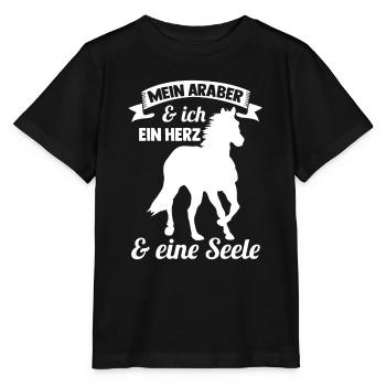 Pferd Reitsport Reiten Pferdesport Araber - Stanley/Stella Kinder T-Shirt MINI CREATOR  - Schwarz - Vorne - Mikhail (115cm)