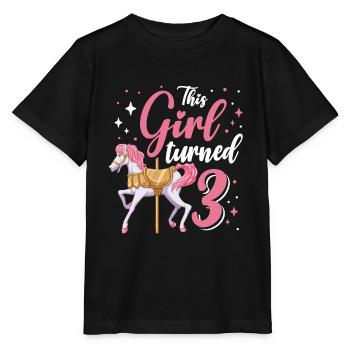 Carousel Birthday Party Cette fille a eu 3 ans - T-shirt bio MINI CREATOR Stanley/Stella Enfant - noir - Devant - Mikhail (115cm)