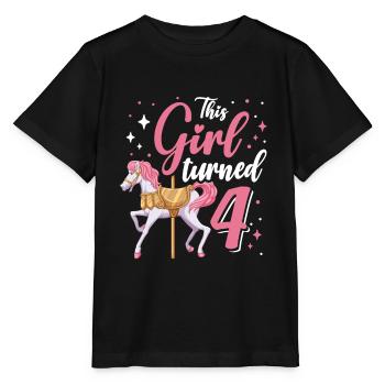 Carousel Birthday Party Cette fille a eu 4 ans - T-shirt bio MINI CREATOR Stanley/Stella Enfant - noir - Devant - Mikhail (115cm)