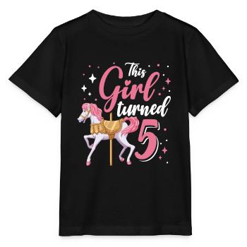 Fête d’anniversaire du carrousel Cette fille a eu 5 ans - T-shirt bio MINI CREATOR Stanley/Stella Enfant - noir - Devant - Mikhail (115cm)