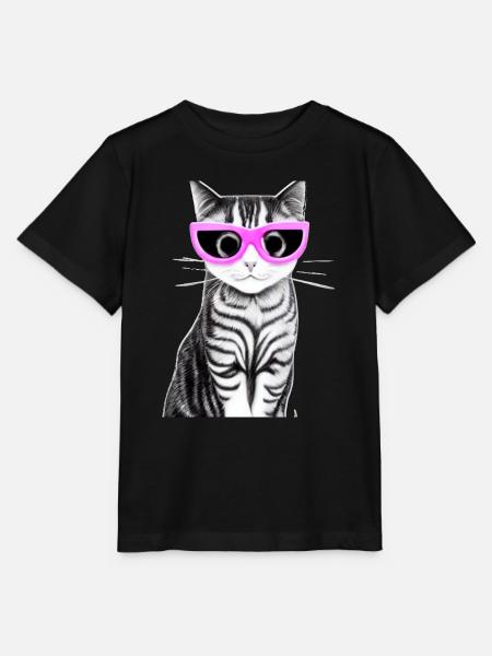 katze mit rosaroter brille - Stanley/Stella Kinder T-Shirt MINI CREATOR - Schwarz