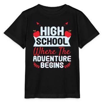 High School Where Adventure Begins - Stanley/Stella MINI CREATOR Kids’ T-Shirt - black - Front - Mikhail (115cm)