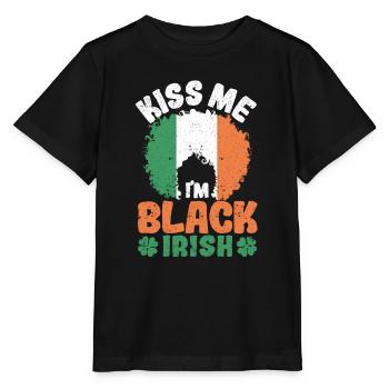 Kiss Me I'm Black Irish St Patricks Day Afro - Stanley/Stella Kinder T-Shirt MINI CREATOR  - Schwarz - Vorne - Mikhail (115cm)