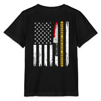 True Crime American Flag Patriotic Murderino - Stanley/Stella Kinder T-Shirt MINI CREATOR  - Schwarz - Vorne - Mikhail (115cm)