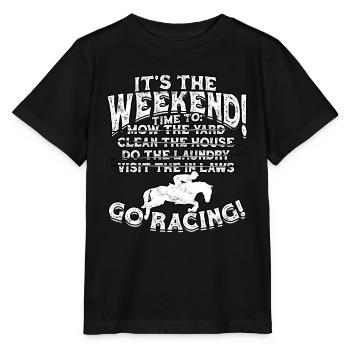 horse racing horse riding horses rider gift g - Stanley/Stella MINI CREATOR Kids’ T-Shirt - black - Front - Mikhail (115cm)