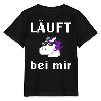 Läuft bei mir Pixelart mit Einhorn - Stanley/Stella Kinder T-Shirt MINI CREATOR  - Schwarz - Vorne - Mikhail (115cm)