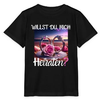 Heiratsantrag für Hochzeit oder Verlobung - - Stanley/Stella Kinder T-Shirt MINI CREATOR  - Schwarz - Vorne - Mikhail (115cm)