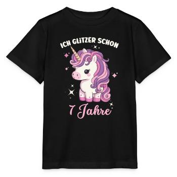 7. Geburtstag, 7 Jahre, Siebenjährige, Einhorn - Stanley/Stella Kinder T-Shirt MINI CREATOR  - Schwarz - Vorne - Mikhail (115cm)