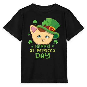 Kawaii Cat Happy Saint Patrick Day - T-shirt bio MINI CREATOR Stanley/Stella Enfant - noir - Devant - Mikhail (115cm)