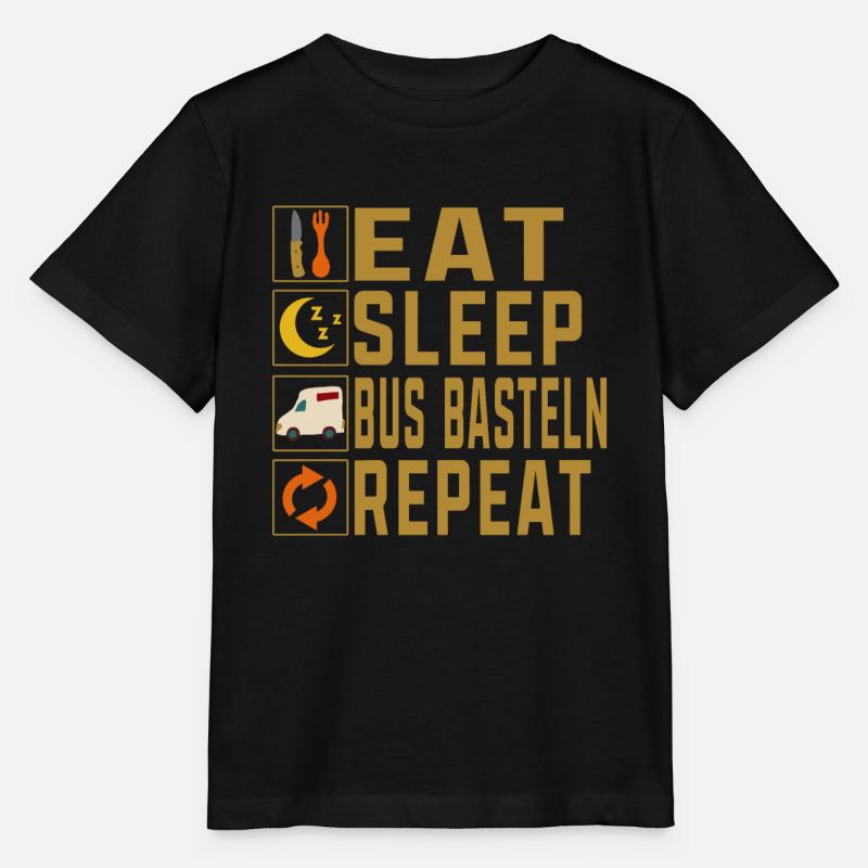 Camping Eat Sleep Bus Crafts Repeat Camper - T-shirt bio MINI CREATOR Stanley/Stella Enfant - noir