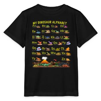 Meine Dinosaurier-Liebhaber ABC Kinder Dino Alphabet - Stanley/Stella Kinder T-Shirt MINI CREATOR  - Schwarz - Vorne - Mikhail (115cm)