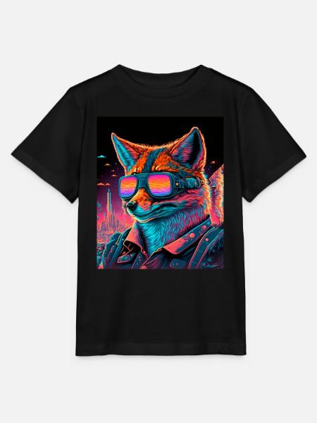 Retro Futuristic Synthwave Fox - Stanley/Stella Kinder T-Shirt MINI CREATOR - Schwarz