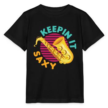 Keepin' It Saxy Funny For Saxophone Player - Stanley/Stella Kinder T-Shirt MINI CREATOR  - Schwarz - Vorne - Mikhail (115cm)