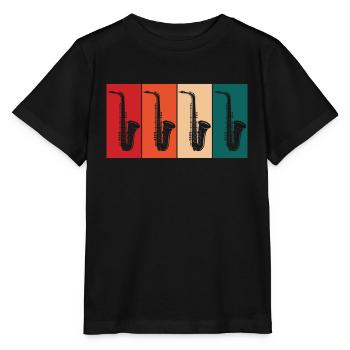 Retro Saxophone For Jazz Musician - Stanley/Stella Kinder T-Shirt MINI CREATOR  - Schwarz - Vorne - Mikhail (115cm)