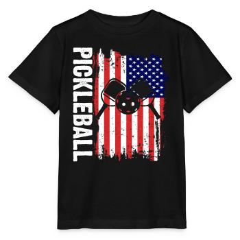 Drapeau américain Pickleball Lover Paddle - T-shirt bio MINI CREATOR Stanley/Stella Enfant - noir - Devant - Mikhail (115cm)
