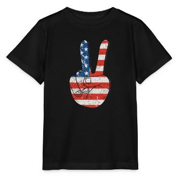 Patriotisches Friedenszeichen & USA Stars & Stripe - Stanley/Stella Kinder T-Shirt MINI CREATOR  - Schwarz - Vorne - Mikhail (115cm)