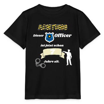 Polizei - 7. Geburtstag, für alle Polizeifans - Stanley/Stella Kinder T-Shirt MINI CREATOR  - Schwarz - Vorne - Mikhail (115cm)