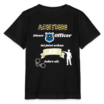 Polizei - 12. Geburtstag, für alle Polizeifans - Stanley/Stella Kinder T-Shirt MINI CREATOR  - Schwarz - Vorne - Mikhail (115cm)
