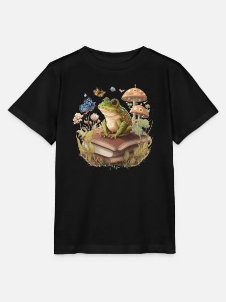White Cottagecore Aesthetic Mushroom Frog Reading - Stanley/Stella Kinder T-Shirt MINI CREATOR  - Schwarz