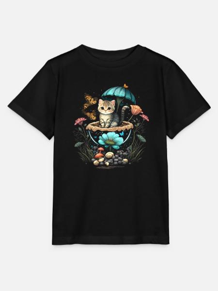 Cottagecore Aesthetic Mushroom Cat - Stanley/Stella Kinder T-Shirt MINI CREATOR  - Schwarz