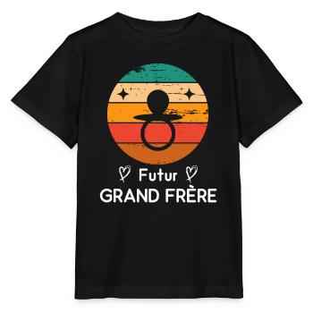 Futur Grand frère naissance grossesse retro - T-shirt bio MINI CREATOR Stanley/Stella Enfant - noir - Devant - Mikhail (115cm)