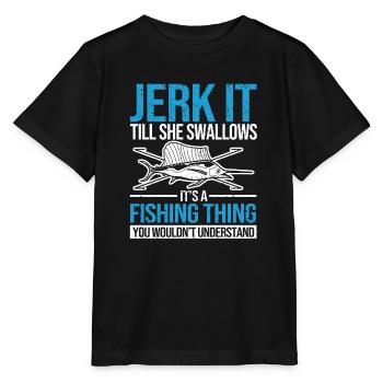 Drôle de branler jusqu’à ce qu’elle avale l’achigan de truite - T-shirt bio MINI CREATOR Stanley/Stella Enfant - noir - Devant - Mikhail (115cm)