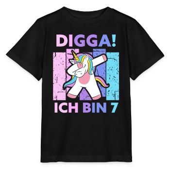 7. Geburtstag Geschenk 7 Jahre Einhorn Sieben - Stanley/Stella Kinder T-Shirt MINI CREATOR  - Schwarz - Vorne - Mikhail (115cm)