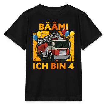 4. Geburtstag 4 Jahre Vier Geschenk Feuerwehr Auto - Stanley/Stella Kinder T-Shirt MINI CREATOR  - Schwarz - Vorne - Mikhail (115cm)