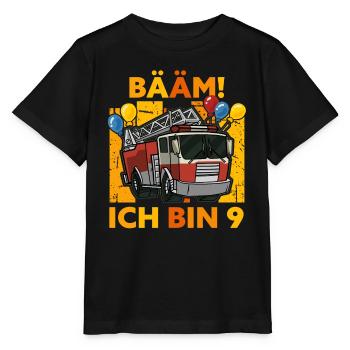 9. Geburtstag 9 Neun Jahre Geschenk Feuerwehr Auto - Stanley/Stella Kinder T-Shirt MINI CREATOR  - Schwarz - Vorne - Mikhail (115cm)